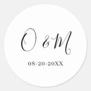 Minimalist Elegant White Monogram Classic Wedding Round Sticker