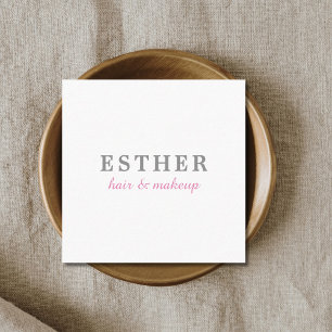Minimalist Elegant White Pink Hair&Makeup Square Business Card