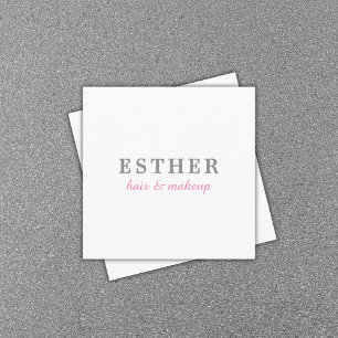 Minimalist Elegant White Pink Hair&Makeup Square Business Card