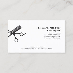 Minimalist Elegant White Scissors Comb Hairstylist Business Card