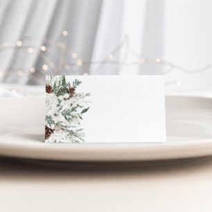 Minimalist elegant winter evergreen wedding place card
