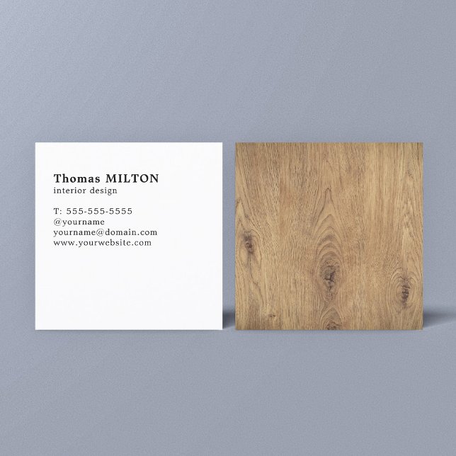 Minimalist Elegant Wooden White Interior Designer Square Business Card (Creator Uploaded)