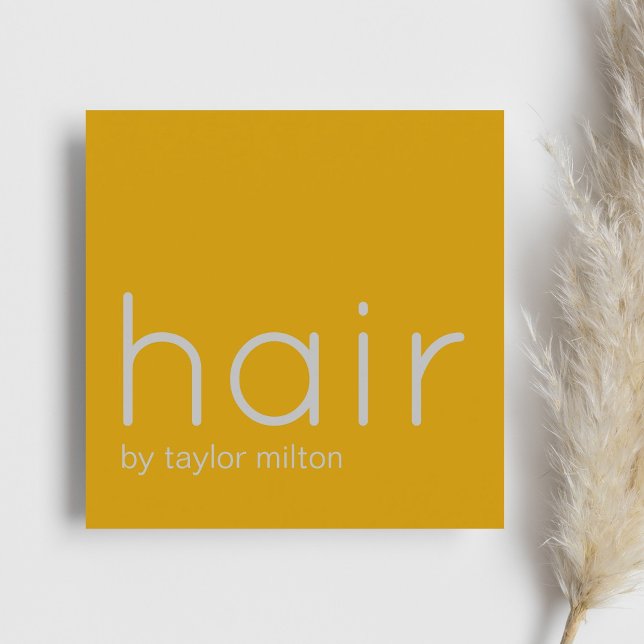Minimalist Elegant Yellow Grey Hair Stylist Square Business Card (Creator Uploaded)