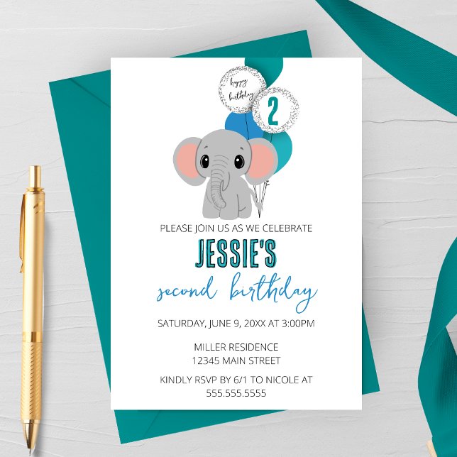 Minimalist Elephant Birthday Party Invitatoin Invitation (Creator Uploaded)