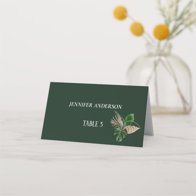 Minimalist Emerald Flower Wedding Place Cards (Front)