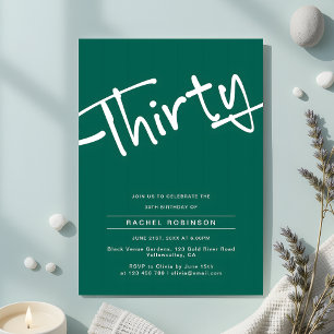 Minimalist Emerald Green 30th Birthday Party Invitation