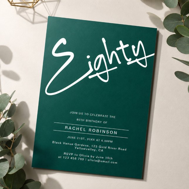 Minimalist Emerald Green 80th Birthday Party Invitation (Creator Uploaded)