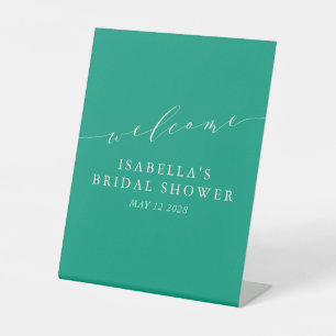 Minimalist Emerald Green Bridal Shower Welcome   Pedestal Sign