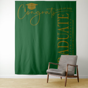 Minimalist Emerald Green & Gold Congrats Graduate Tapestry