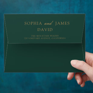 Minimalist Emerald Green Gold Elegant Wedding Envelope
