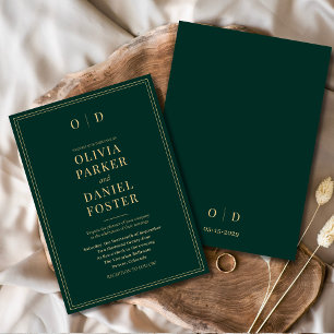 Minimalist Emerald Green Gold Elegant Wedding Invitation