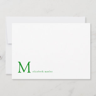 Minimalist Emerald Green Monogram Correspondence   Card