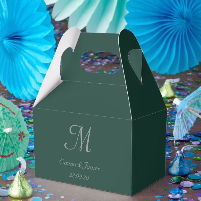 Minimalist Emerald Green Monogram Script Wedding  Favour Box (Party)