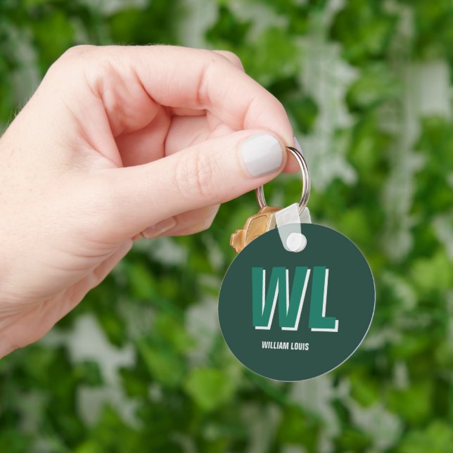Minimalist Emerald Green Personalised Monogram  Key Ring (Hand)