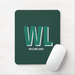 Minimalist Emerald Green Personalised Monogram Mouse Pad