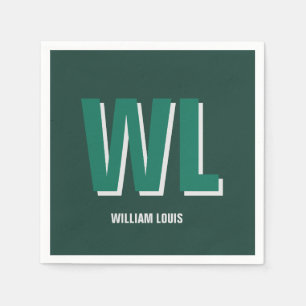 Minimalist Emerald Green Personalised Monogram  Napkin