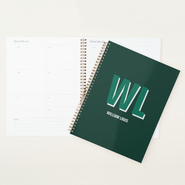Minimalist Emerald Green Personalised Monogram  Planner (Display)