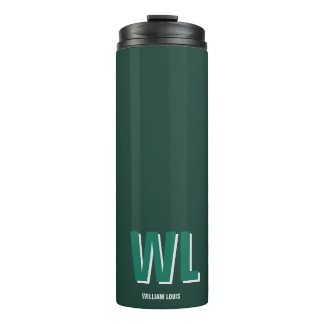 Minimalist Emerald Green Personalised Monogram  Thermal Tumbler (Front)