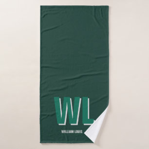 Minimalist Emerald Green Personalized Monogram  Bath Towel
