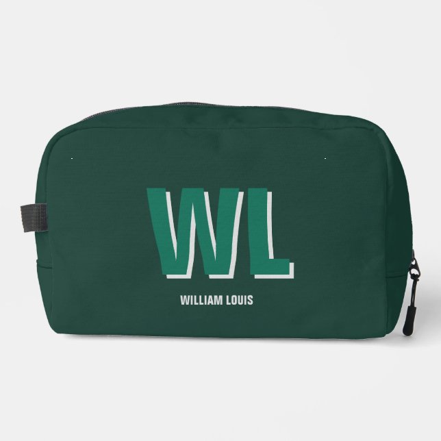 Minimalist Emerald Green Personalized Monogram  Dopp Kit (Front)