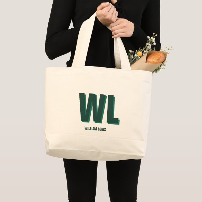 Minimalist Emerald Green Personalized Monogram  Large Tote Bag (Front (Product))
