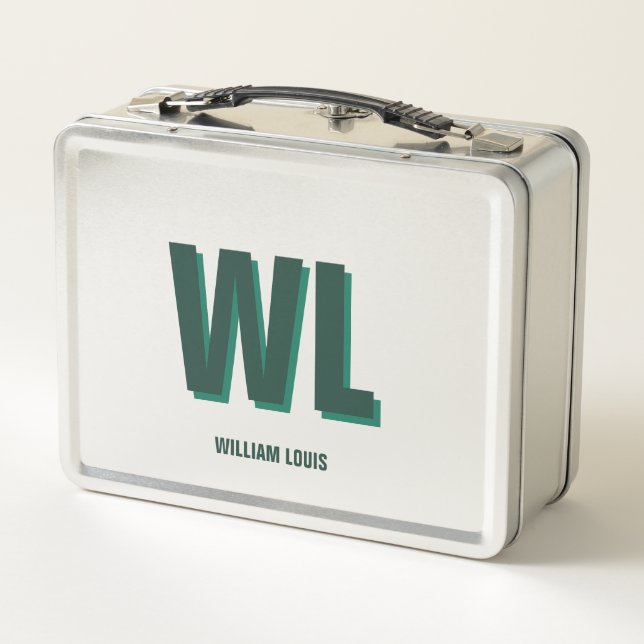 Minimalist Emerald Green Personalized Monogram  Metal Lunch Box (Back)