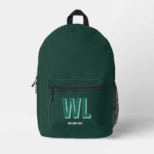 Minimalist Emerald Green Personalized Monogram  Printed Backpack