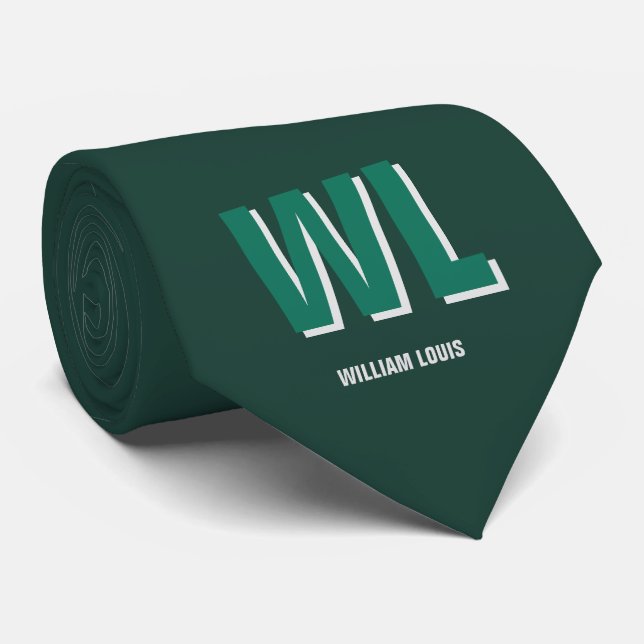 Minimalist Emerald Green Personalized Monogram  Tie (Rolled)