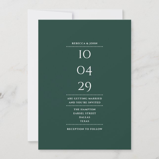 Minimalist Emerald Green Photo Wedding Date Invitation (Front)