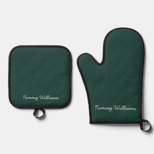 Minimalist Emerald Green Professional Simple Oven Mitt & Pot Holder Set