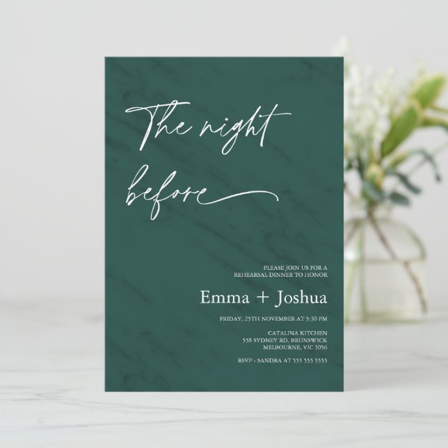 Minimalist Emerald Green Rehearsal Dinner  Invitation (Standing Front)