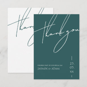 Minimalist Emerald Green Script Typography Wedding Thank You Card