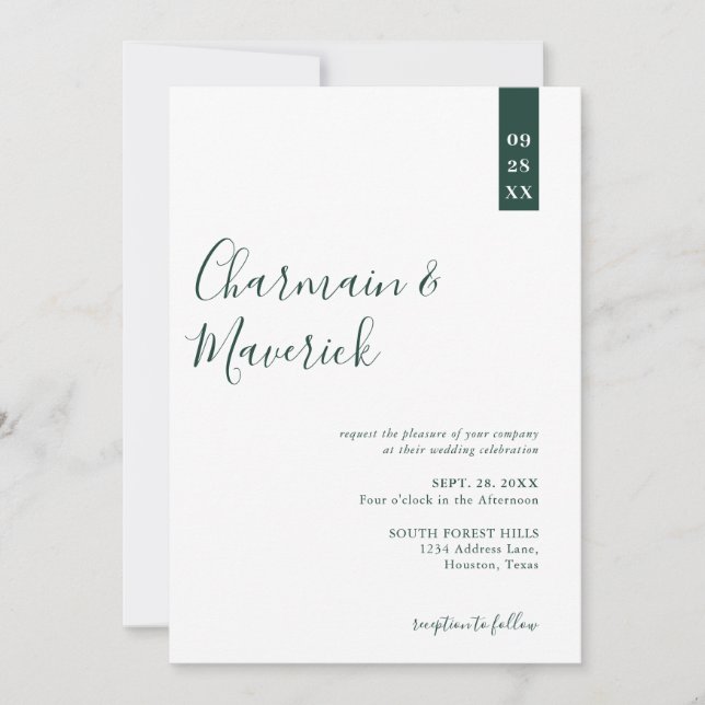 Minimalist Emerald Green Script Wedding Invitation (Front)