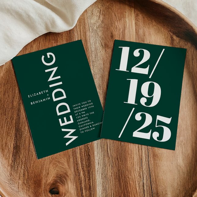 Minimalist Emerald Green Simple Bold Chic Wedding Invitation (Creator Uploaded)