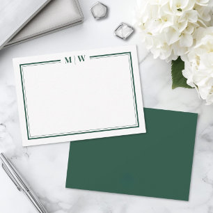 Minimalist Emerald Green Two Border Monogram Card