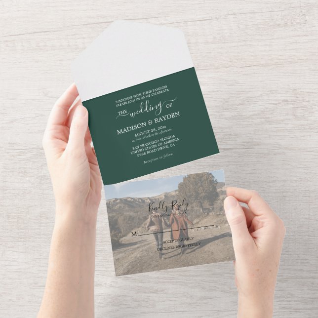 Minimalist Emerald Green Wedding All In One Invitation (Tearaway)