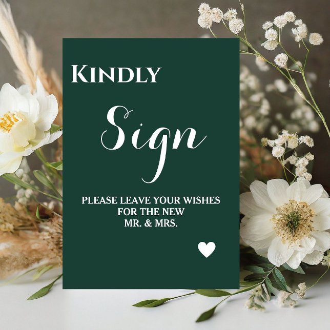 Minimalist emerald green wedding guest book  pedestal sign (Creator Uploaded)