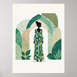 Minimalist Emerald Green Woman Boho Poster
