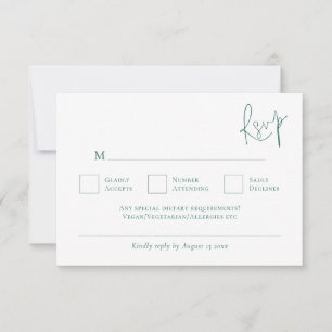 Minimalist Emerald Green Writing Wedding RSVP Card
