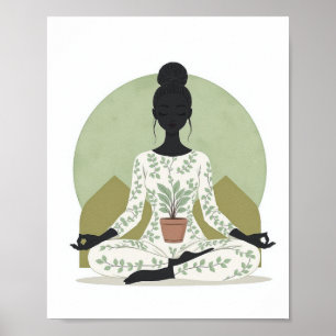 Minimalist Emerald Meditating Woman Poster