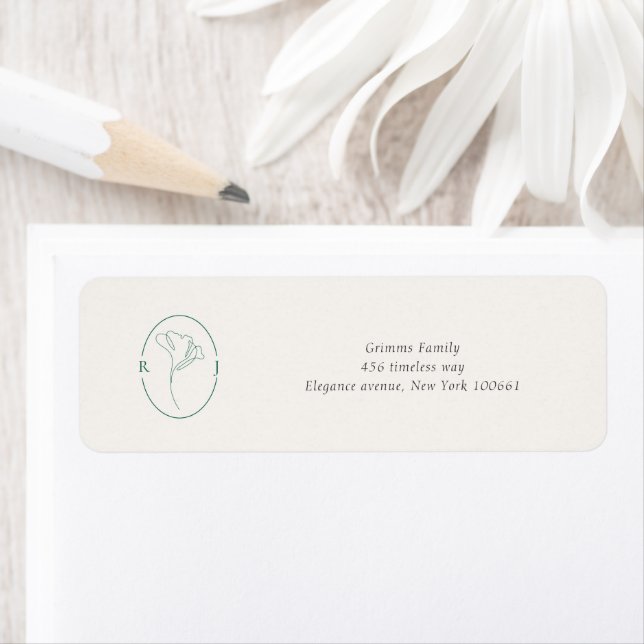 Minimalist Emerald Monogram Wedding Address Label (Insitu)
