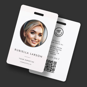 Minimalist Employee Name ID Card Round Photo QR ID Badge