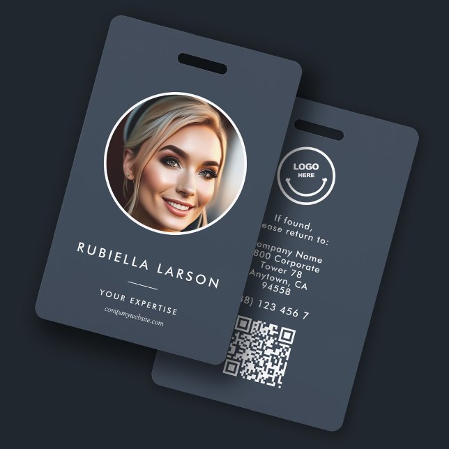 Minimalist Employee Name ID Card Round Photo QR ID Badge (Creator Uploaded)