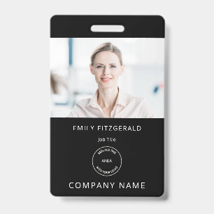 Minimalist Employee Photo ID Name Logo Black Badge