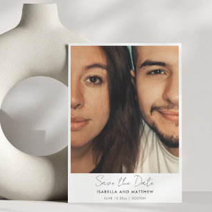 Minimalist Engagement Photo Script Wedding QR Code Save The Date