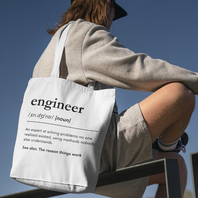 Minimalist Engineer Dictionary Definition Funny Tote Bag (Creator Uploaded)