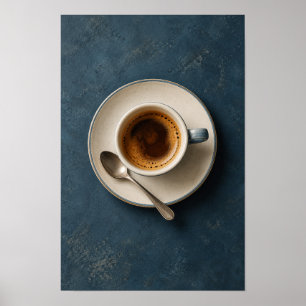 Minimalist Espresso on Dark Blue – Modern Coffee S Poster