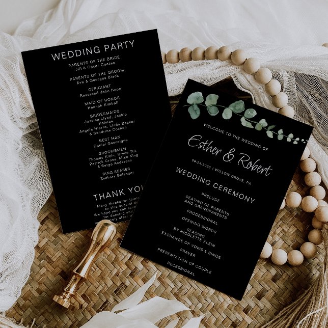 Minimalist Eucalyptus Black Wedding Program (Creator Uploaded)
