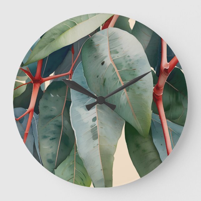 Minimalist Eucalyptus Botanical Art Large Clock (Front)