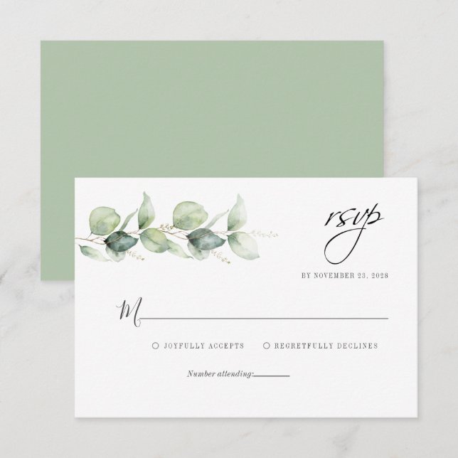 Minimalist Eucalyptus Botanical Greenery Wedding RSVP Card (Front/Back)